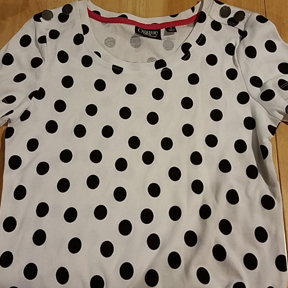 Onque Casual Black White Polka Dot Top Small